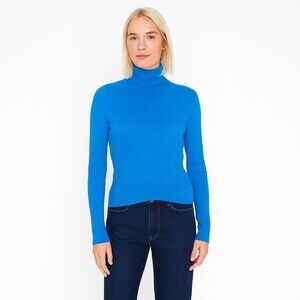 2/$30 Chico's Ribbed Silk Blend Turtleneck Sweater Azure Blue 4 #BAG5